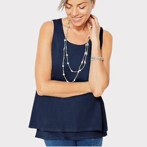 J. Jill Layered Cotton Tank Top Pure Jill Navy Blue Small